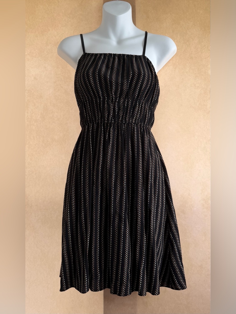 Madewell Black Midi Dress with Cream Dot Stripes